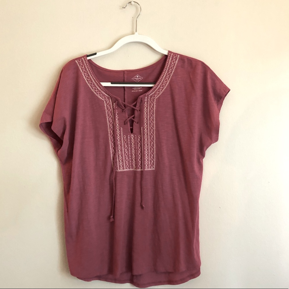 Pink Short Sleeve Blouse with Tie Front